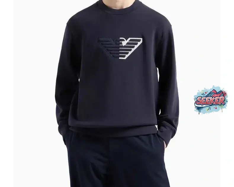 SEEKER Black Crewneck Sweatshirt with Logo Design