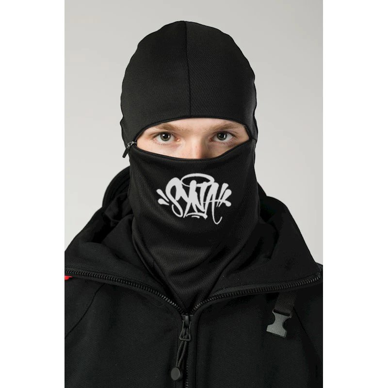 Black Ski Mask with White Logo for Winter Sports