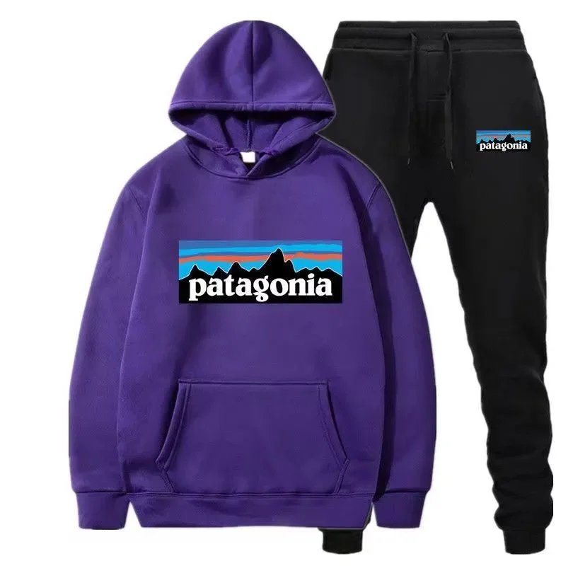 Patagonia Hoodie and Sweatpants Set Purple Black