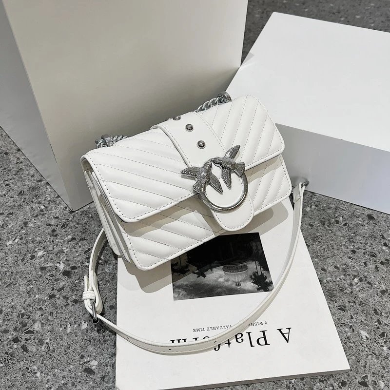 White Quilted Crossbody Bag with Star Buckle