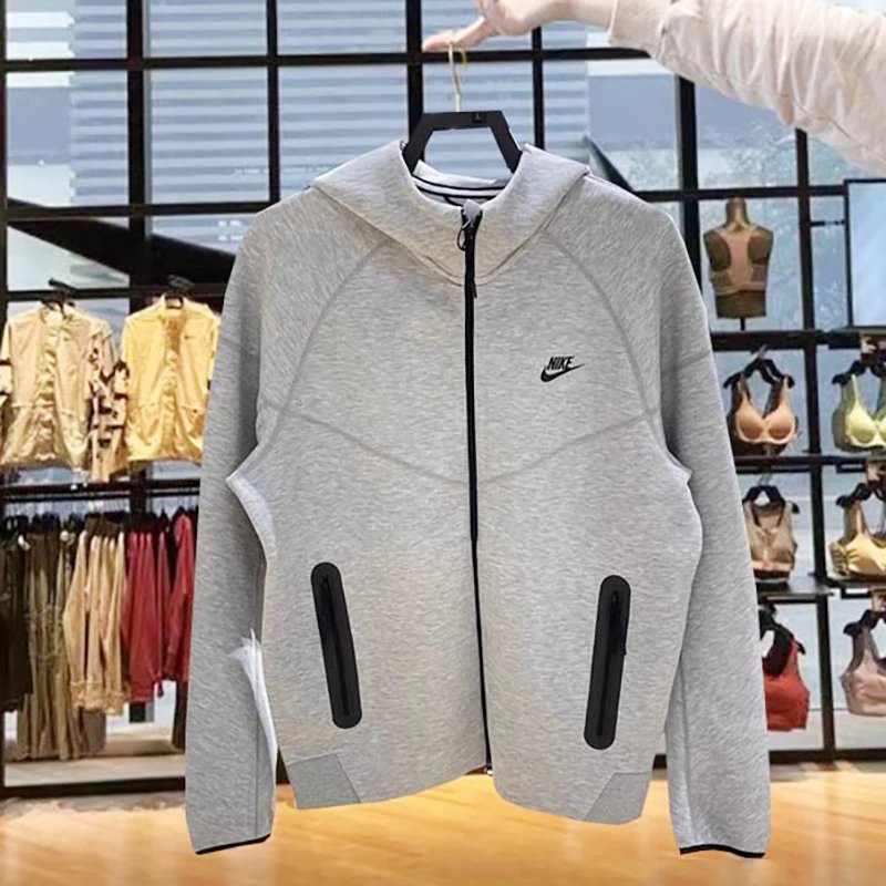 Nike Gray Hooded Zip-Up Sweatshirt for Men and Women