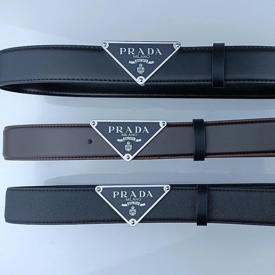 Prada Milano Leather Belt with Triangular Logo Plate