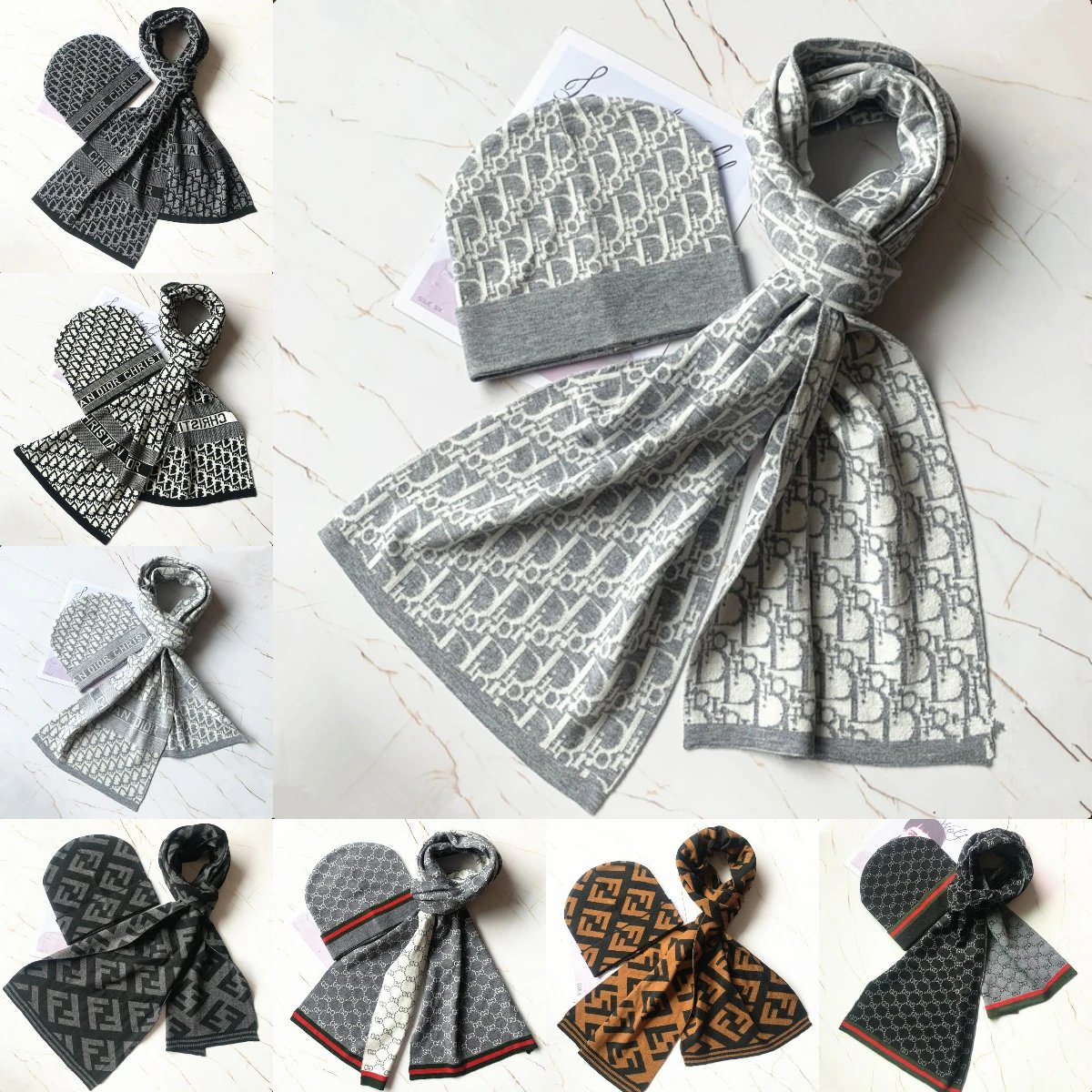 Dior Monogram Scarf and Beanie Set Fashion Accessories
