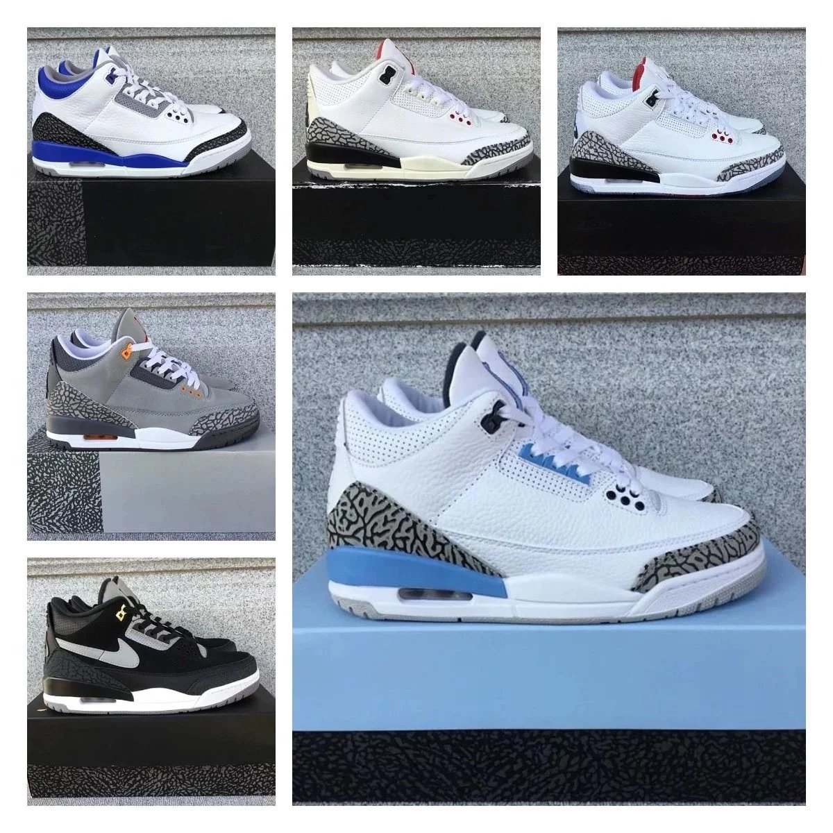 Air Jordan 3 Retro Sneakers White Blue Black Grey