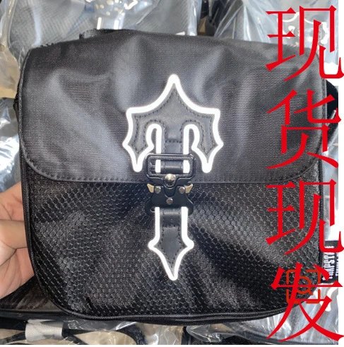 Black Cross Design Shoulder Bag with White Embroidery