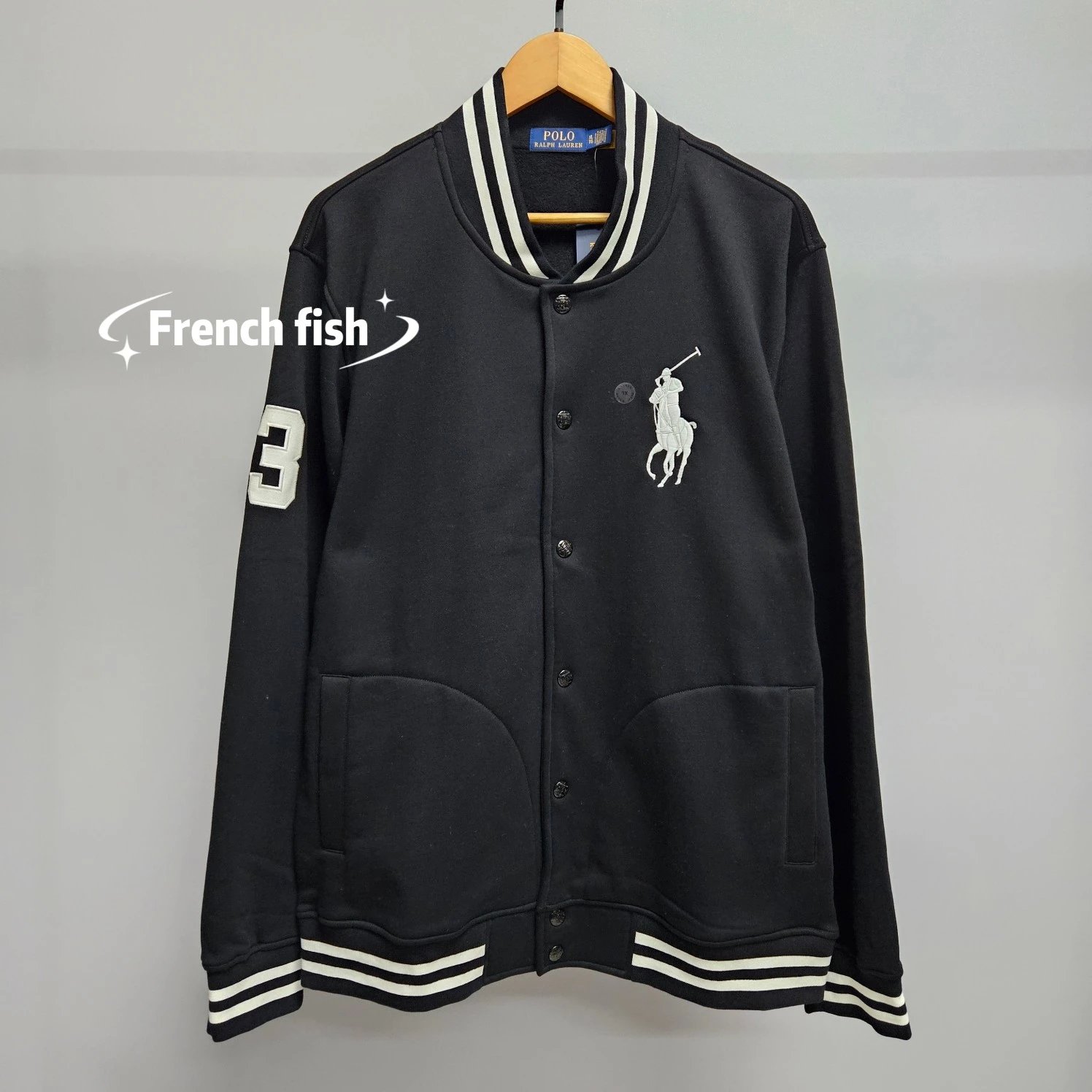 Polo Ralph Lauren Black Varsity Jacket with Big Pony Logo