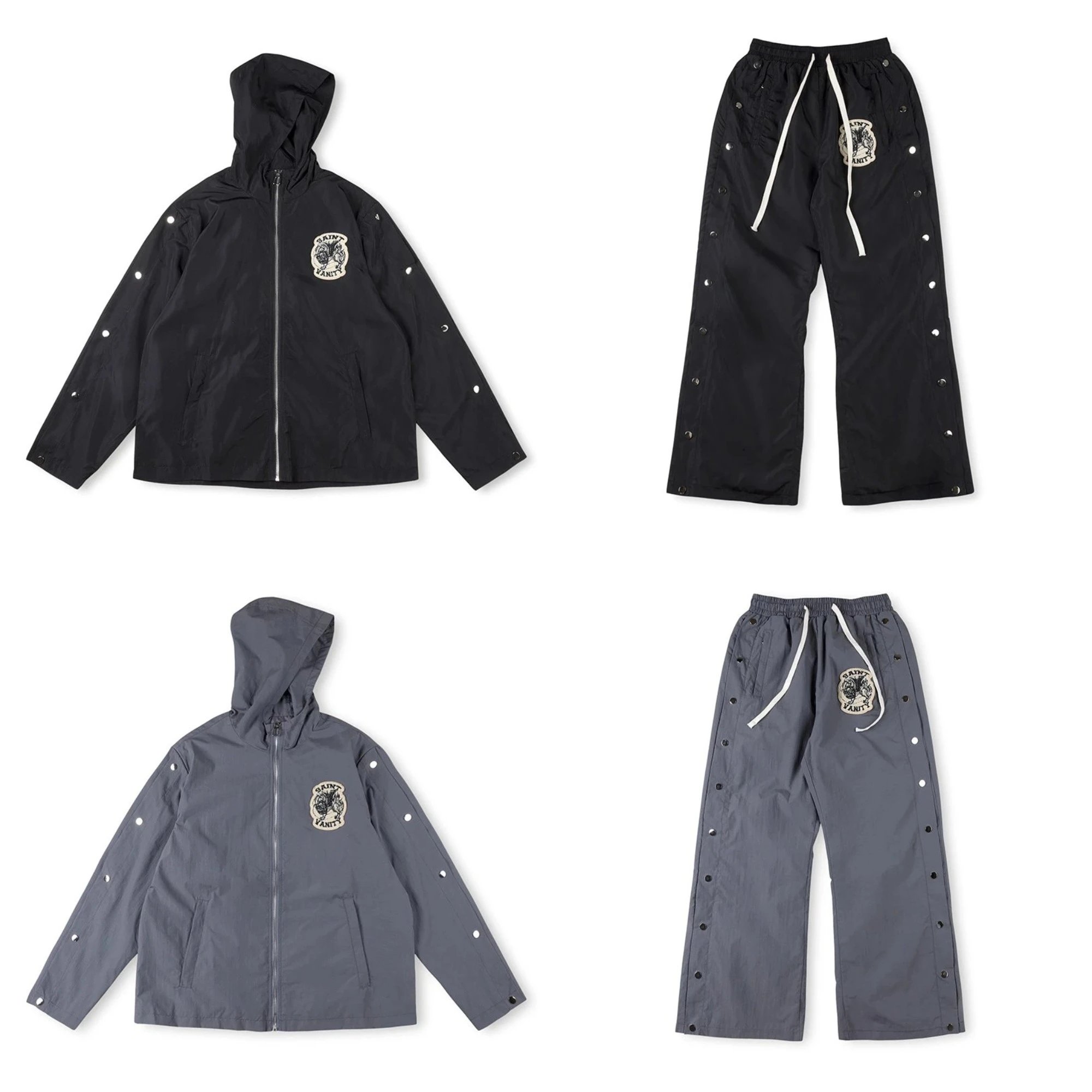 DAMN UNIT Hooded Jacket and Pants Set Black and Gray