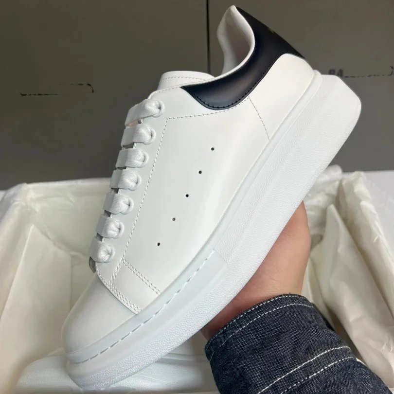 White Leather Sneakers with Black Heel Tab