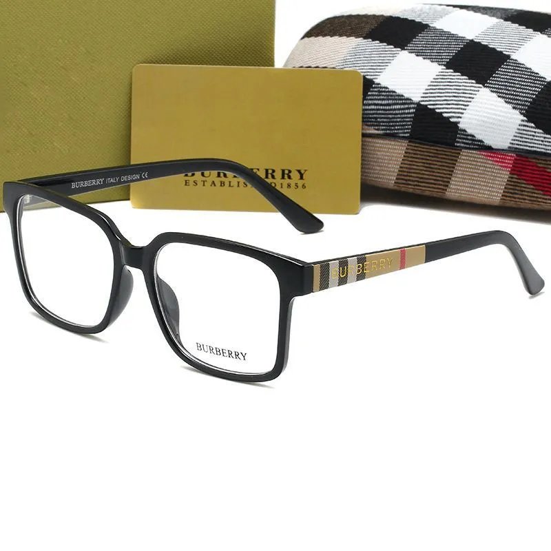 Burberry Black Square Eyeglasses with Check Pattern Temples