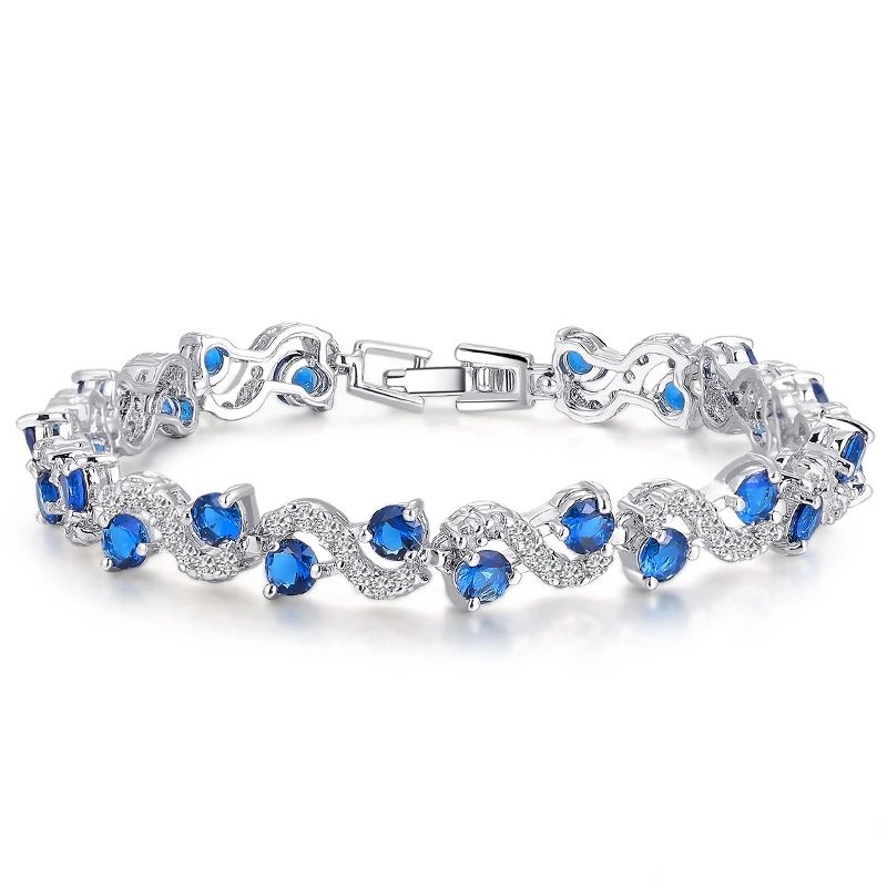 Blue Crystal Silver Bracelet Women Fashion Jewelry