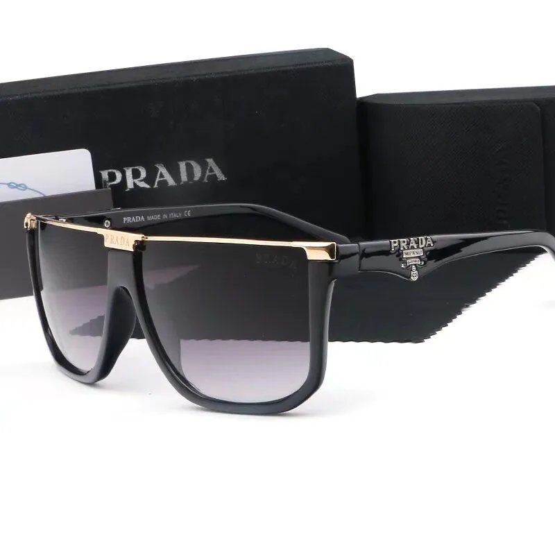 Prada Sunglasses Black Frame Gold Accent Square Lens