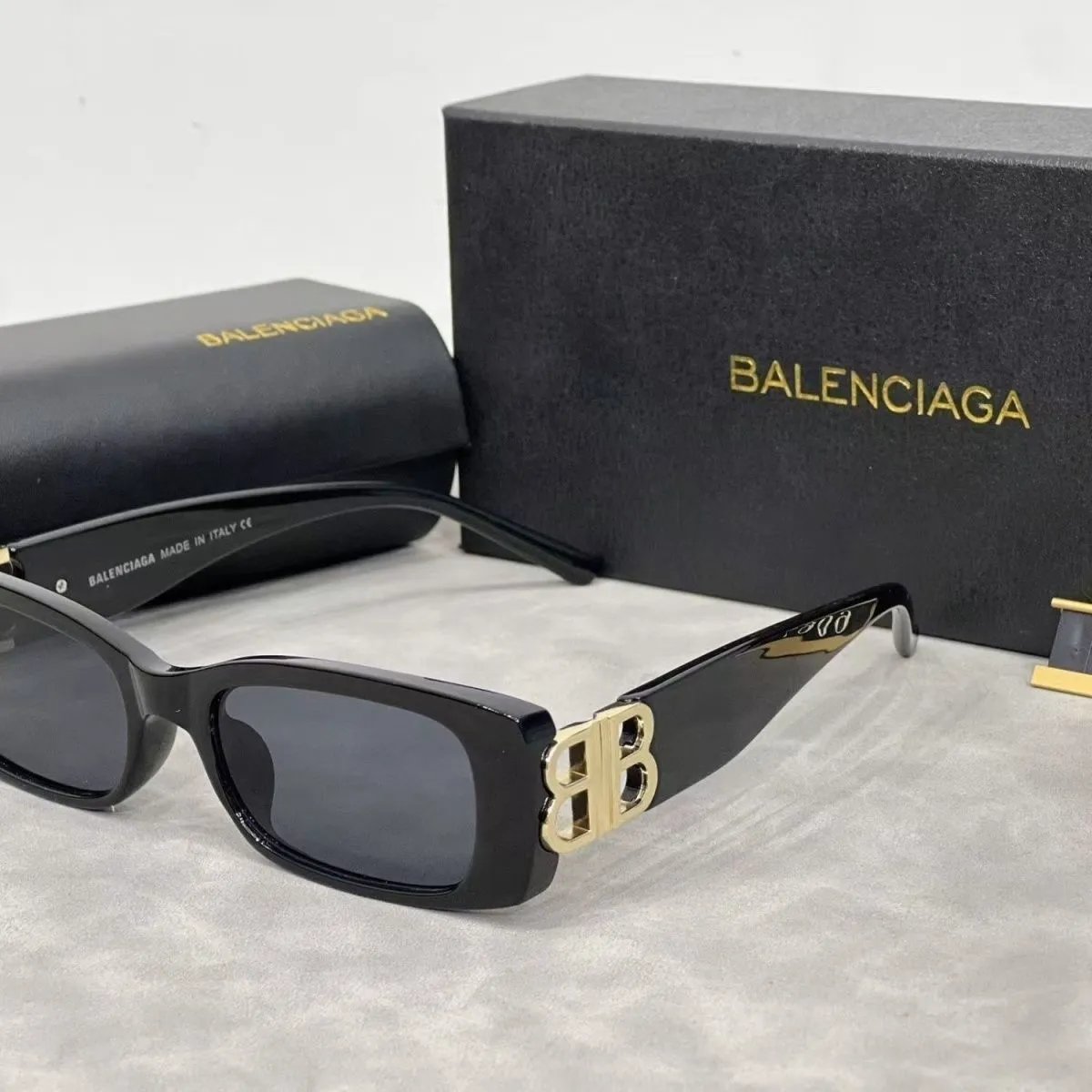 Balenciaga Black Sunglasses with Gold BB Logo
