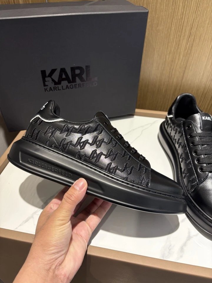 Karl Lagerfeld Black Leather Sneakers with KL Monogram Pattern