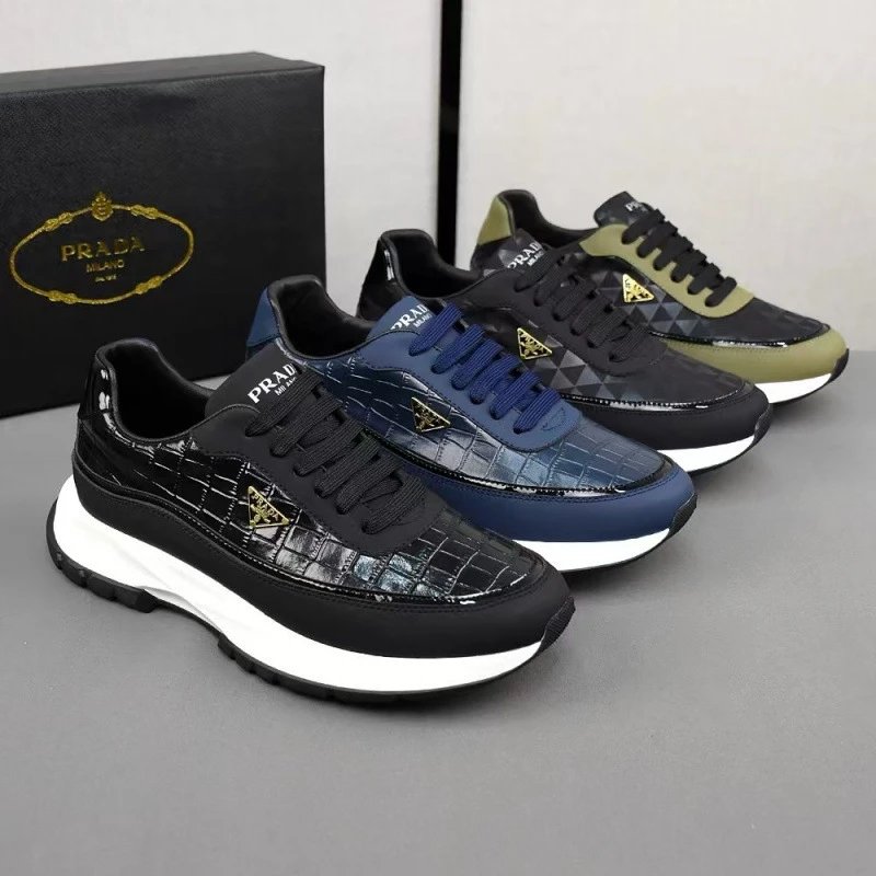 Prada Men's Luxury Crocodile-Embossed Sneakers