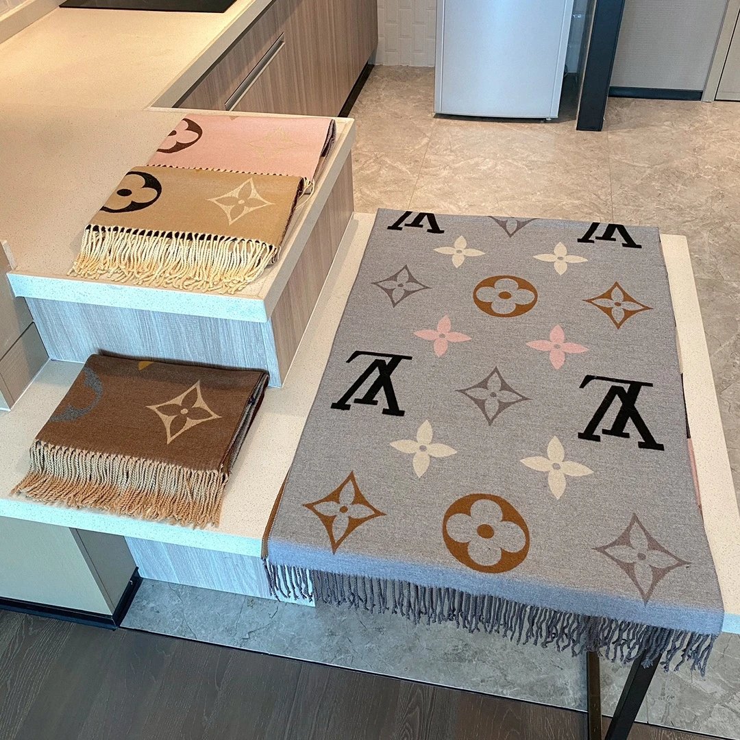 Louis Vuitton Monogram Pattern Scarf with Fringe Details