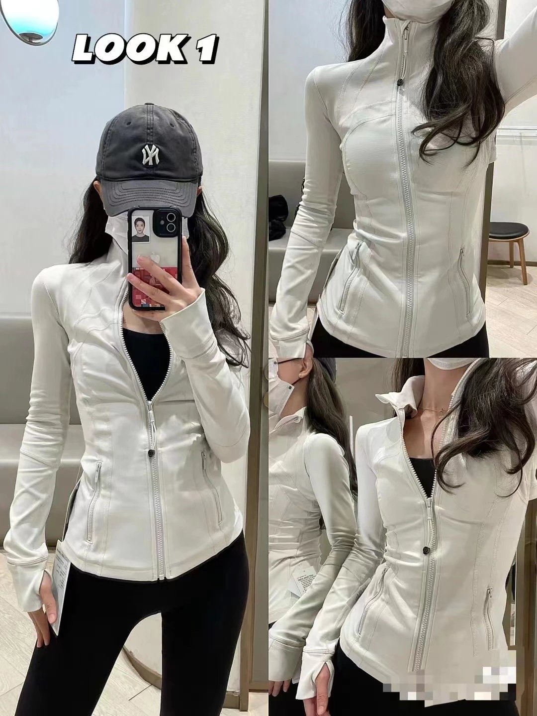 White Zip-Up Fitness Jacket for Women Slim Fit Sporty Outerwear