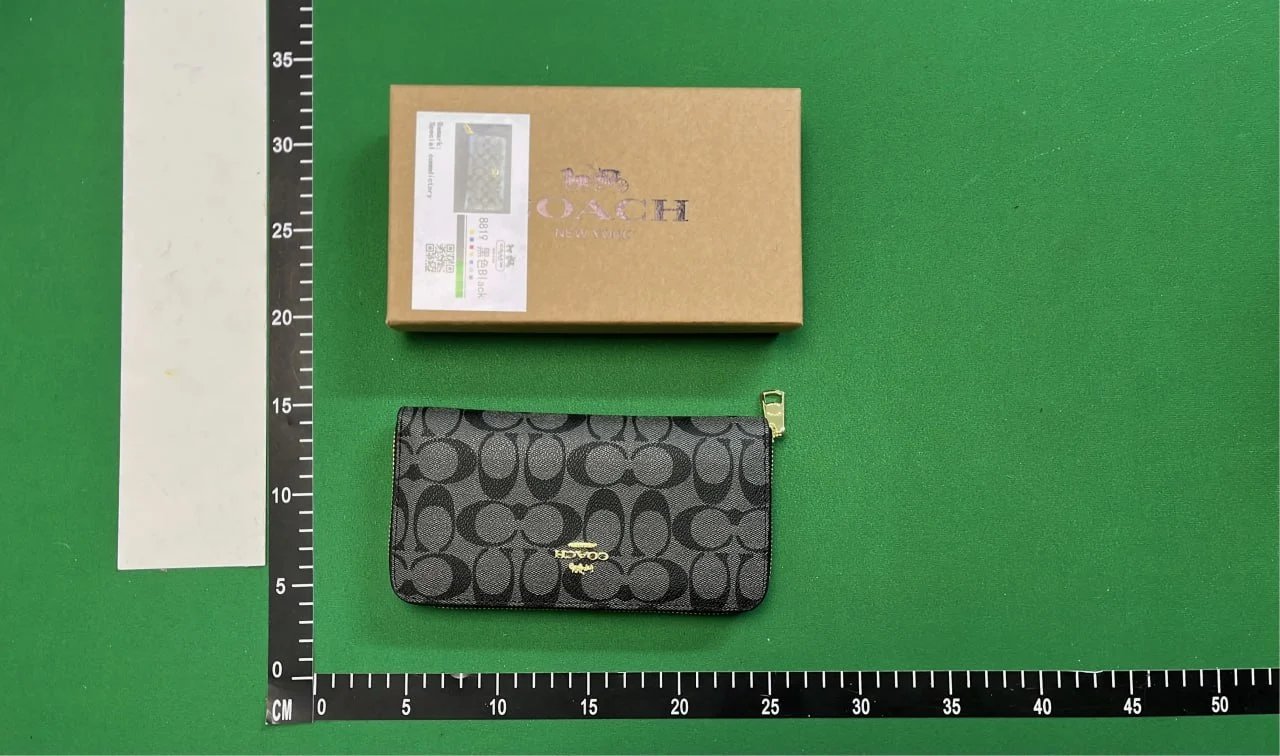 COACH Signature Print Zip Wallet Black Gold Hardware