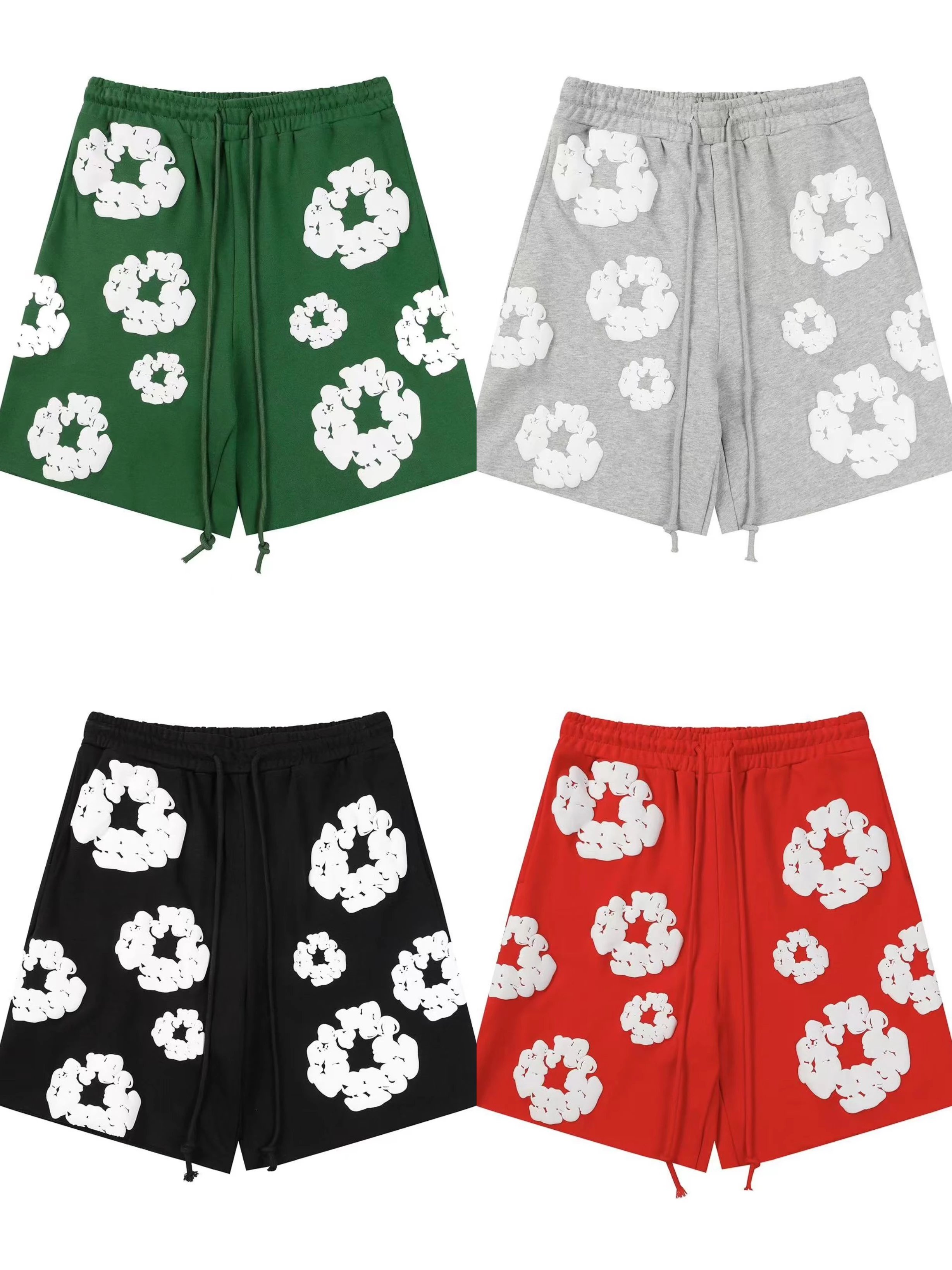 Printed Drawstring Shorts in Green Gray Black Red