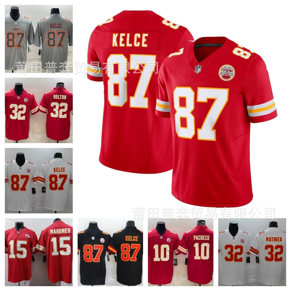 Kansas City Chiefs Kelce 87 Jersey Red White Black Football Jersey