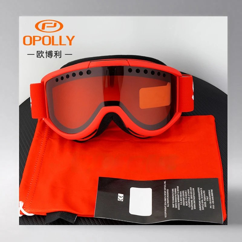 OPOLLY Red Ski Goggles with Anti-Fog Lens for Snow Sports