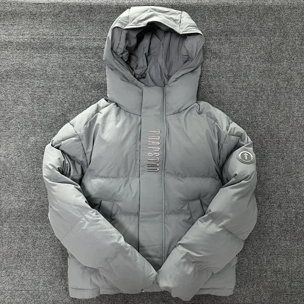 Light Gray Hooded Puffer Jacket with Thinsulate Logo