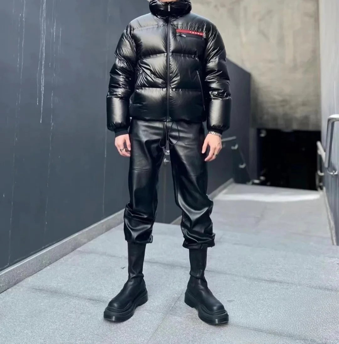 Men's Black Moncler Down Jacket with Hood and Red Logo