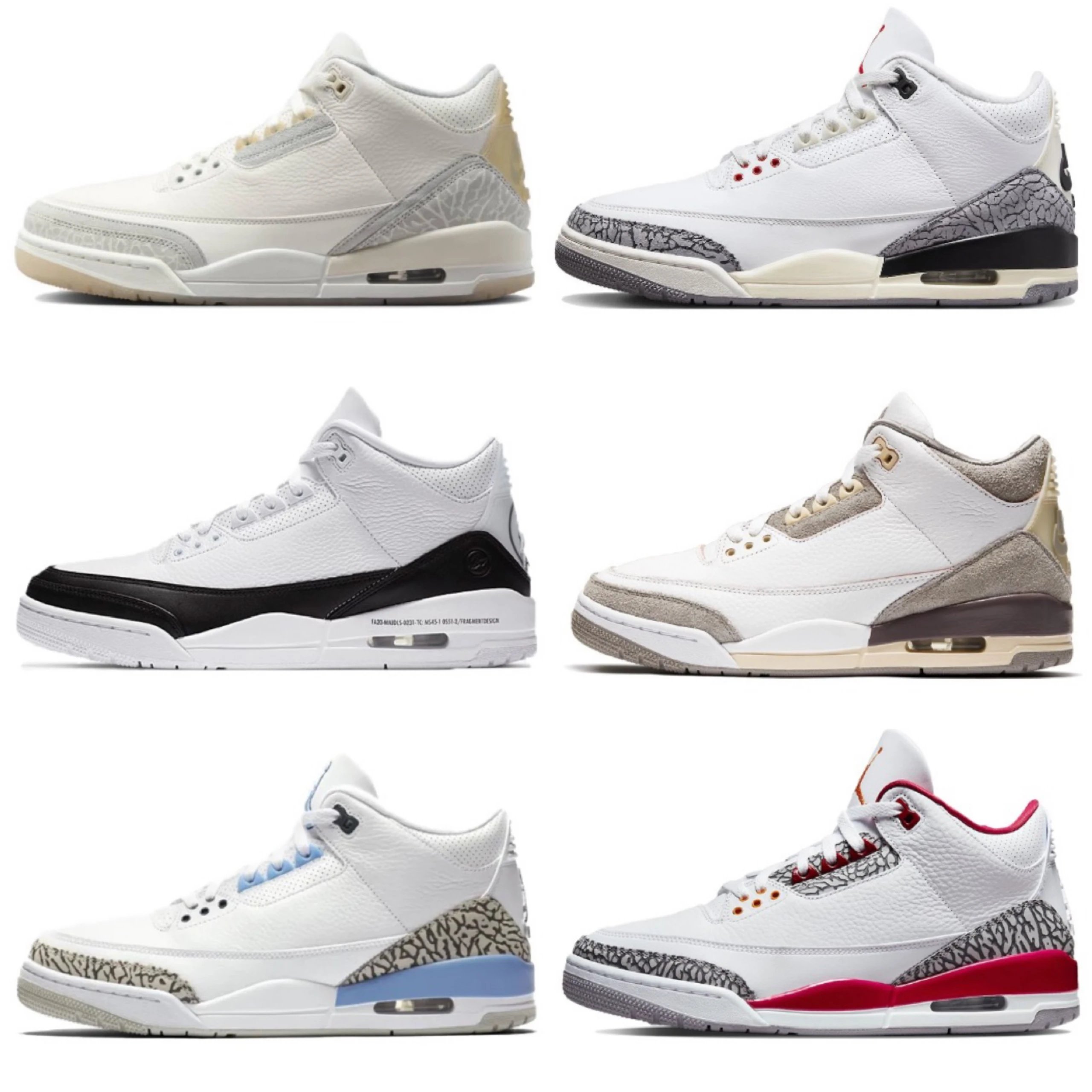 Air Jordan 3 Retro White Black Cement Grey Red Blue Sneakers