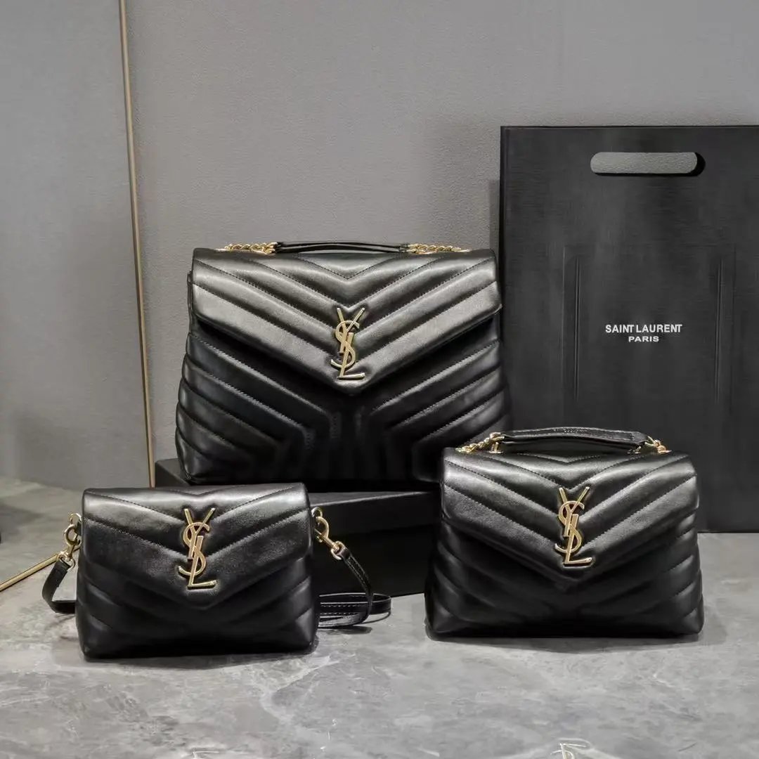 Saint Laurent Black Quilted Leather Bag with Gold YSL Logo