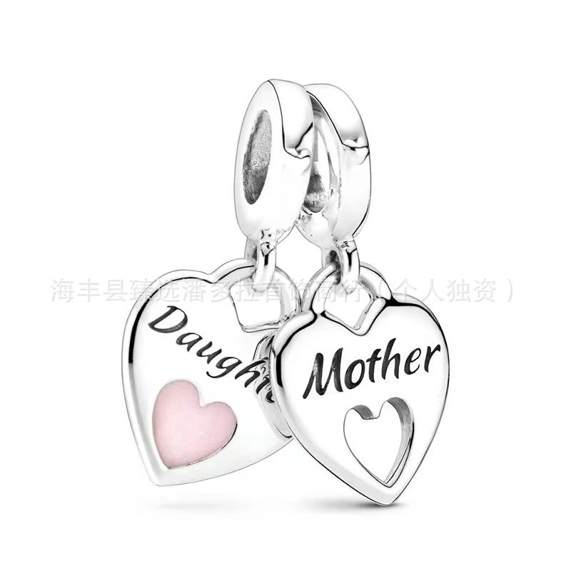 Mother and Daughter Heart Charm Pendant Silver Jewelry