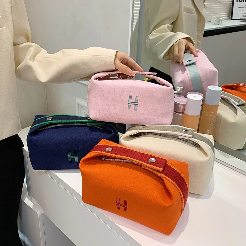 Stylish H Logo Cosmetic Bag for Women Travel Toiletry Pouch