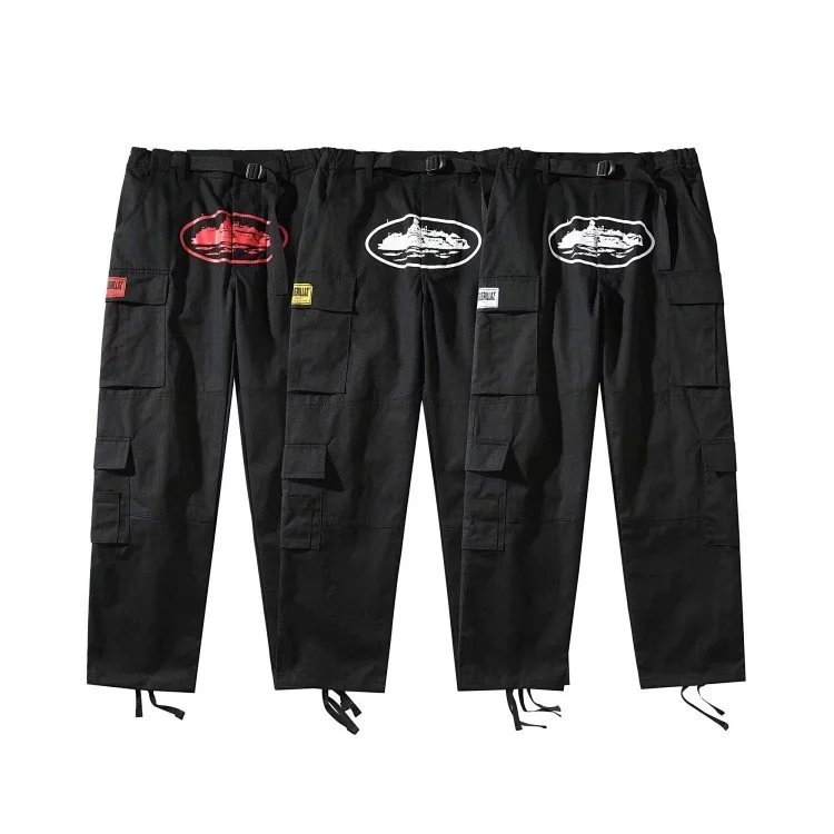 Black Cargo Pants with Ship Patch Design for Men