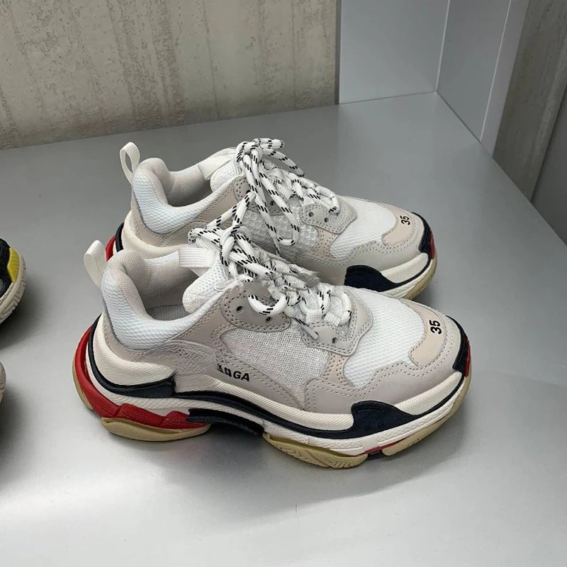 LNGA White Chunky Sneakers with Red and Black Accents