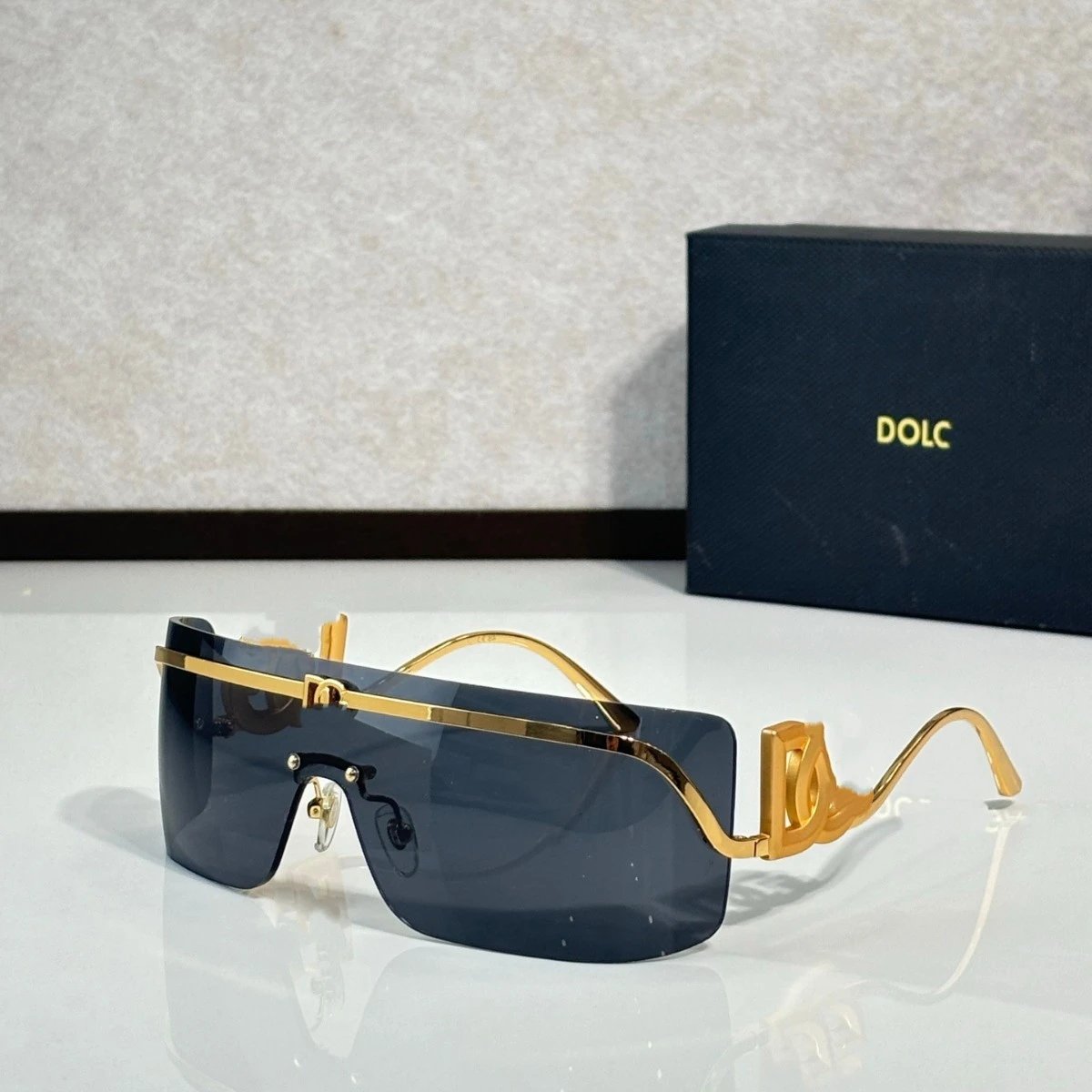 DOLC Gold Frame Shield Sunglasses Fashion Statement Eyewear