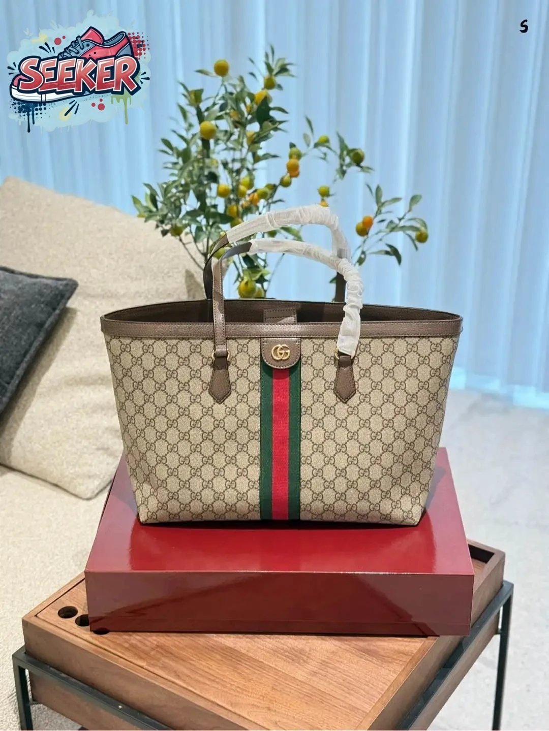 Gucci Ophidia Tote Bag with Web Stripe and GG Pattern