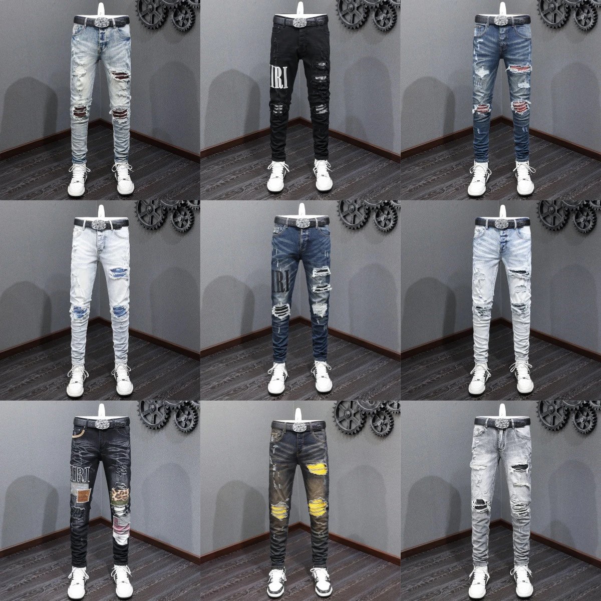 Men's Ripped Skinny Jeans Fashion Denim Pants