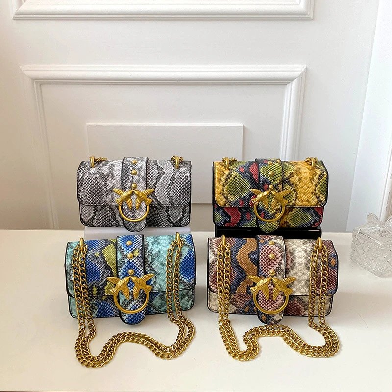 Luxury Snake Print Chain Shoulder Bag Women Fashion Designer Handbag