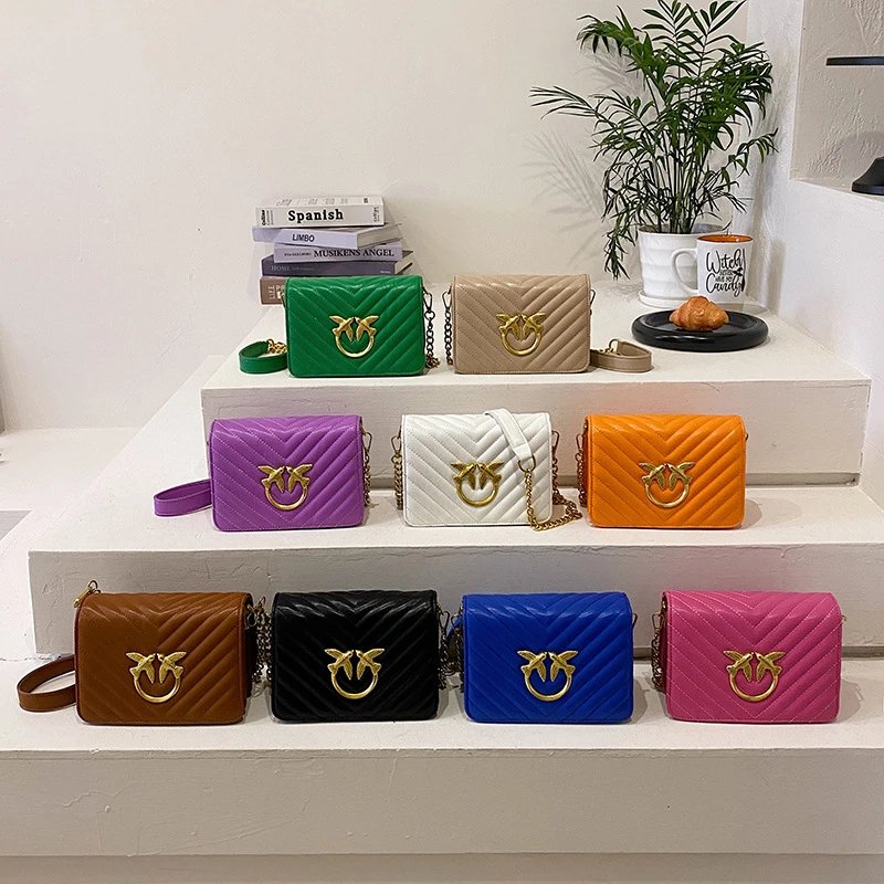 Colorful Quilted Crossbody Bags with Gold Logo Hardware