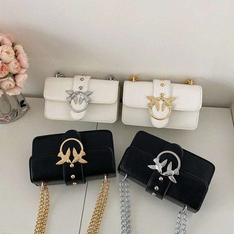 Stylish Bird Charm Crossbody Bag with Chain Strap