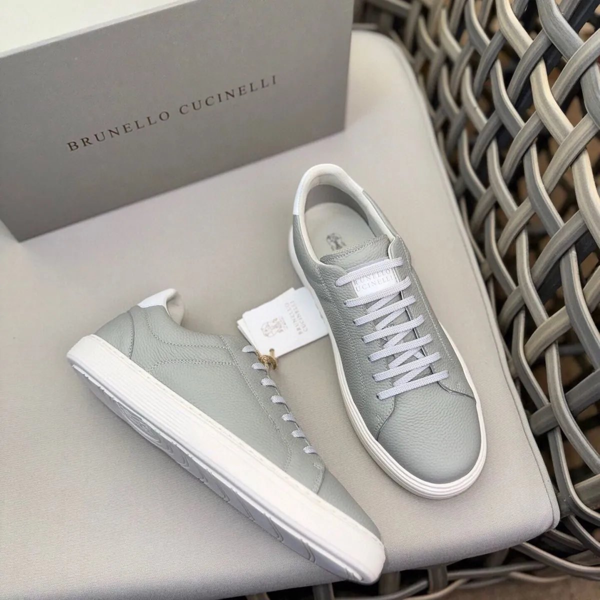 Brunello Cucinelli Light Gray Leather Sneakers for Men