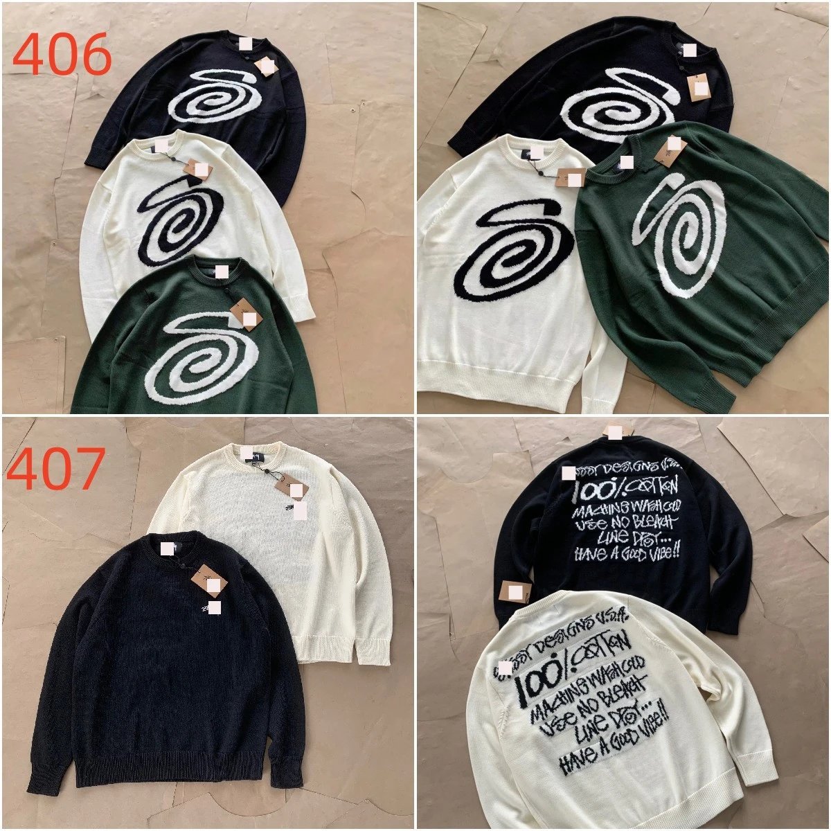 COZAR DESIGNS 100% Cotton Knit Sweater with Spiral Logo and Text Design