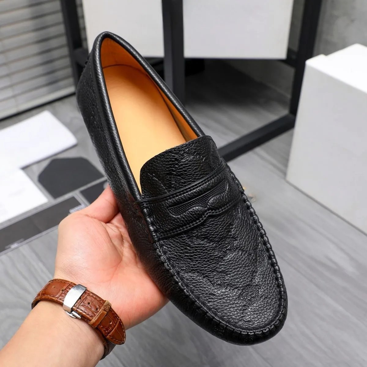 Black Leather Loafer Men's Casual Shoes Slip On
