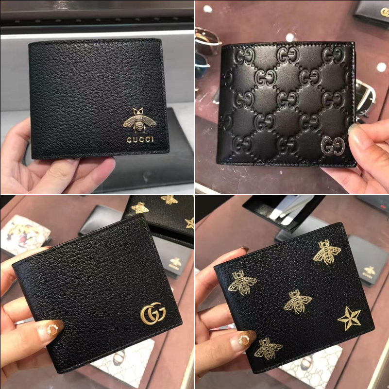 Gucci Black Leather Wallet with Bee and GG Logo
