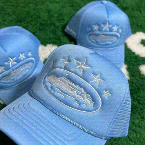 Blue Embroidered Trucker Hat with Star Design