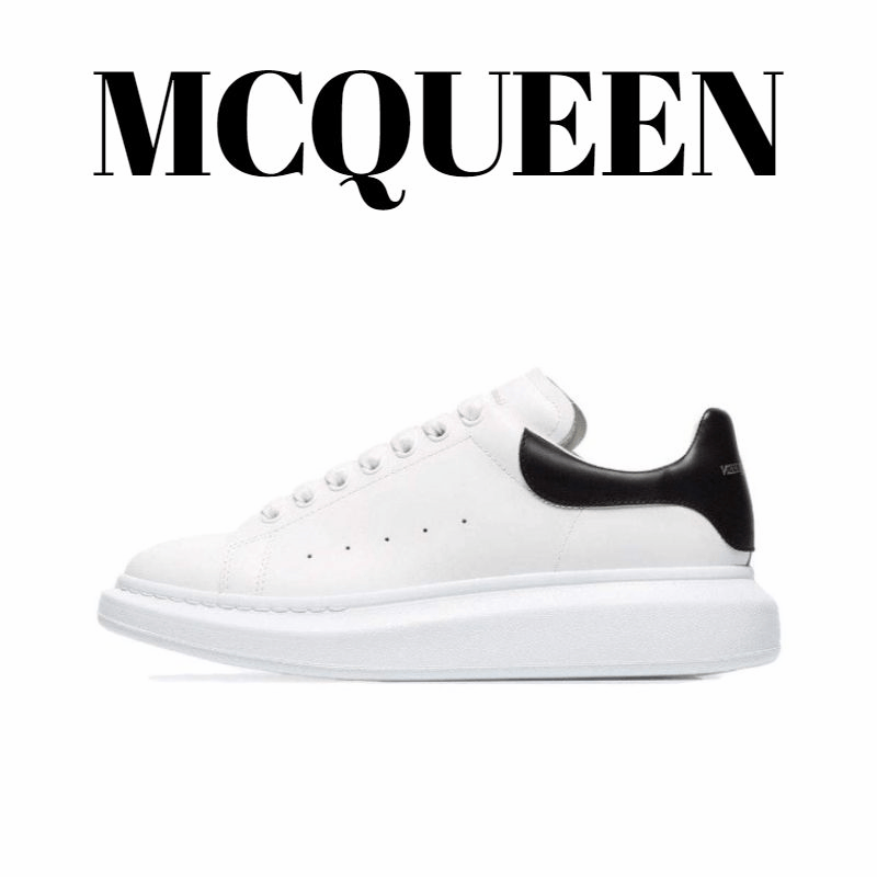 McQueen White Leather Sneakers with Black Heel Tab