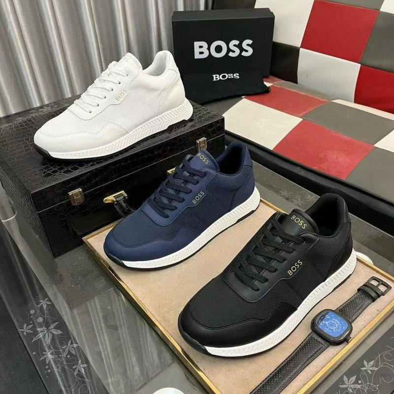 BOSS Men's Fashion Sneakers White Blue Black Casual Shoes