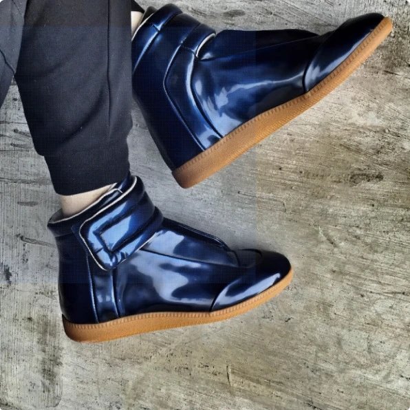 Balenciaga Navy Blue Patent Leather Ankle Boots