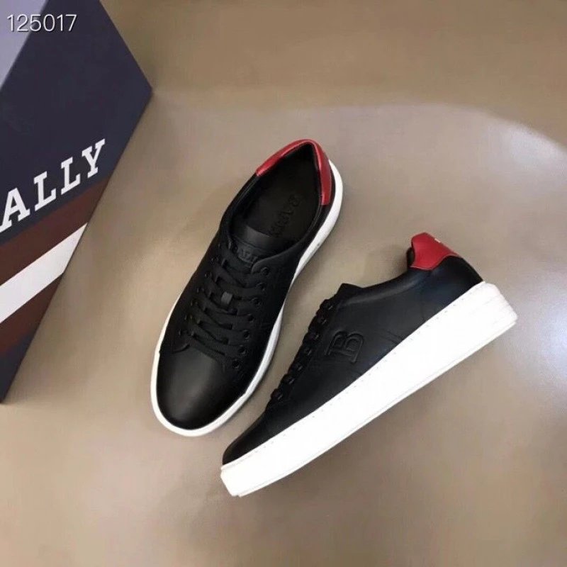 Bally Black Leather Sneakers with Red Heel Accent