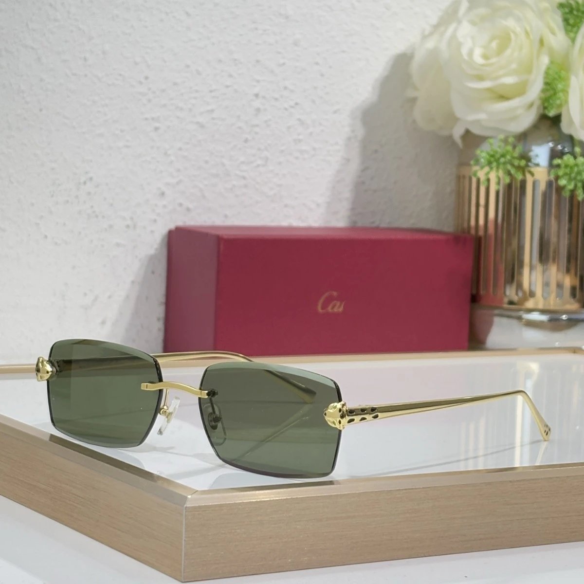 Cazal Gold Frame Sunglasses with Green Lenses