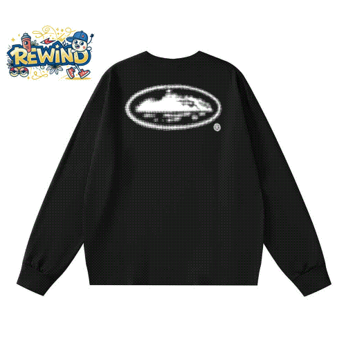REWIND Black Long Sleeve Sweater with UFO Graphic Design