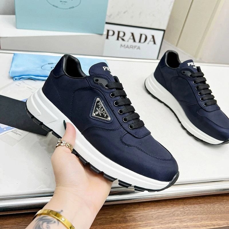 PRADA Navy Blue Sneakers with White Sole and Triangular Logo